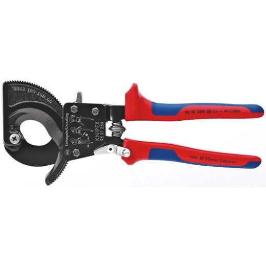 Ratschen Kabelschneider  Knipex 250 mm mit Mehrkomponenten-Griff