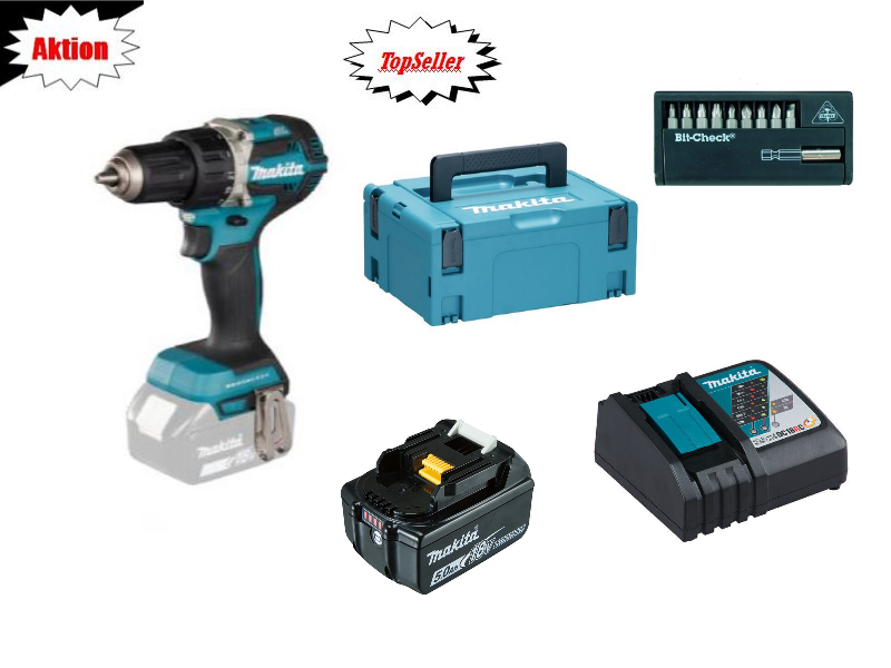 Makita Akku-Bohrschrauber DDF484 inkl. 1 Akku / Ladegerät / Makpac + Bitcheck AKTION (bis 30.09.2025)