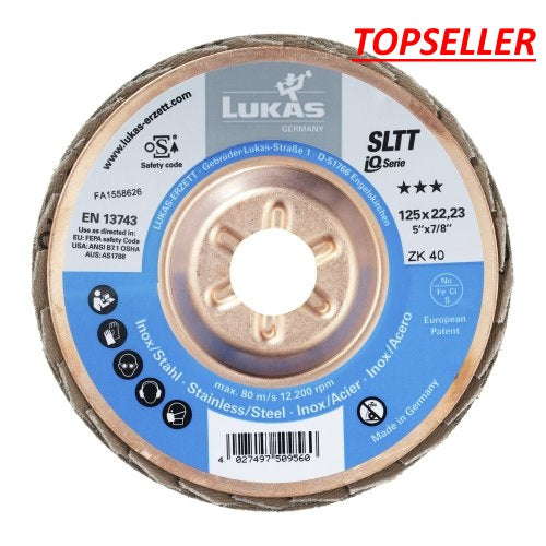 Schleifmopteller Lukas 125 mm ZK 40 SLTT IQ-Serie für Stahl und Edelstahl (VE10)